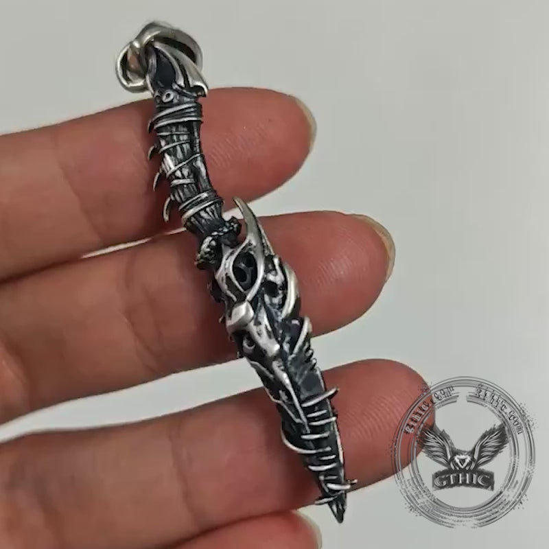 Gothic Dragon Dagger Knife Sterling Silver Pendant