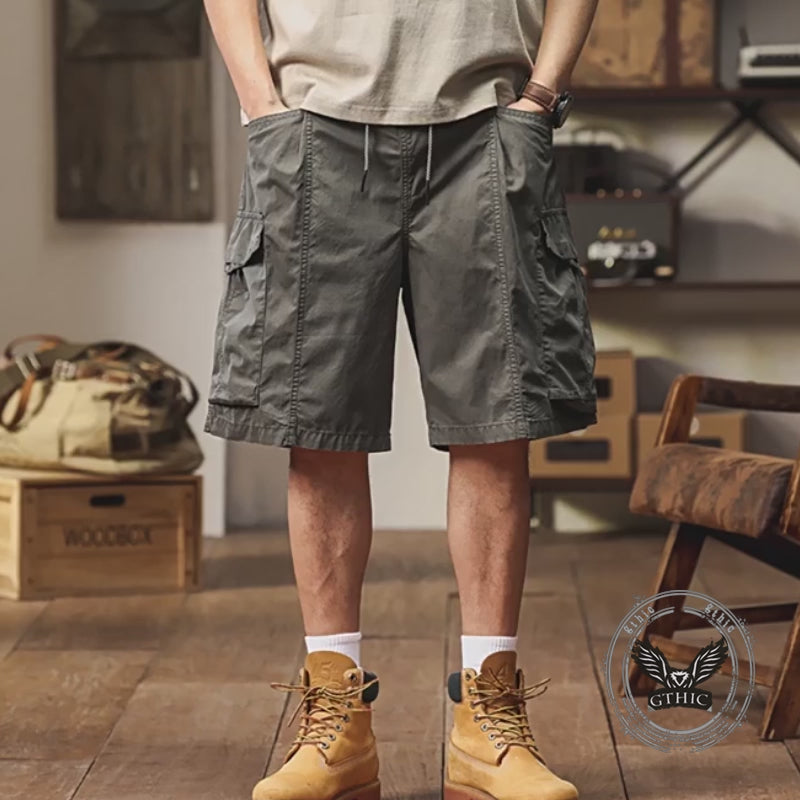 Japanese-Style Retro Loose-Fit Multi-Pocket Cargo Shorts