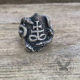 Coiled Snake Leviathan Cross Sterling Silver Ring