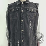 Fashion Viking Print Lapel Ripped Denim Vest