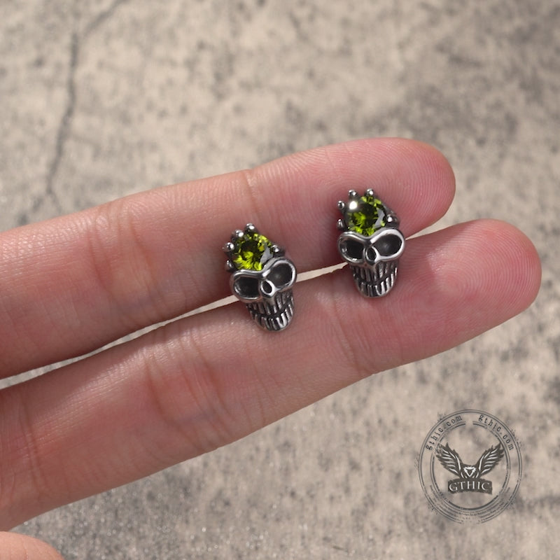 Punk Skull Head Stainless Steel Gemstone Earrings