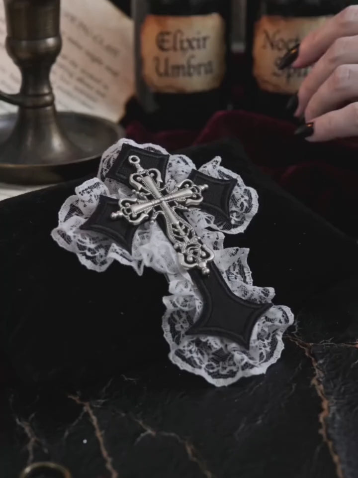 Gothic Cross Lace Fabric Alloy Y2K Hair Clips
