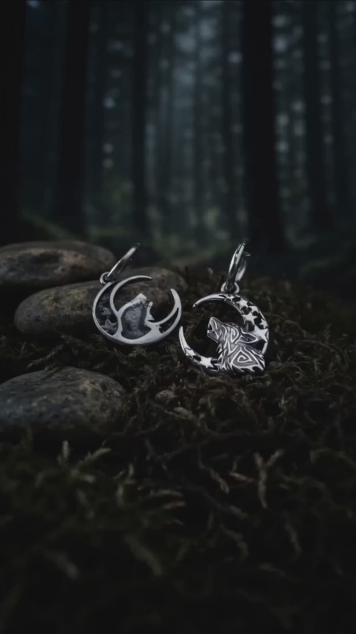 Viking Wolf Moon Stainless Steel Drop Earrings