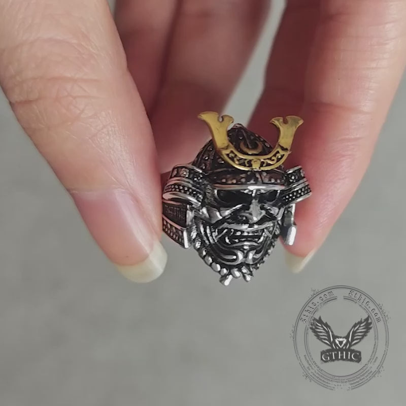 Japanese Mask Samurai Helmet Sterling Silver Ring