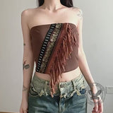 American Holiday Style Fur Edge Fringe Crop Top