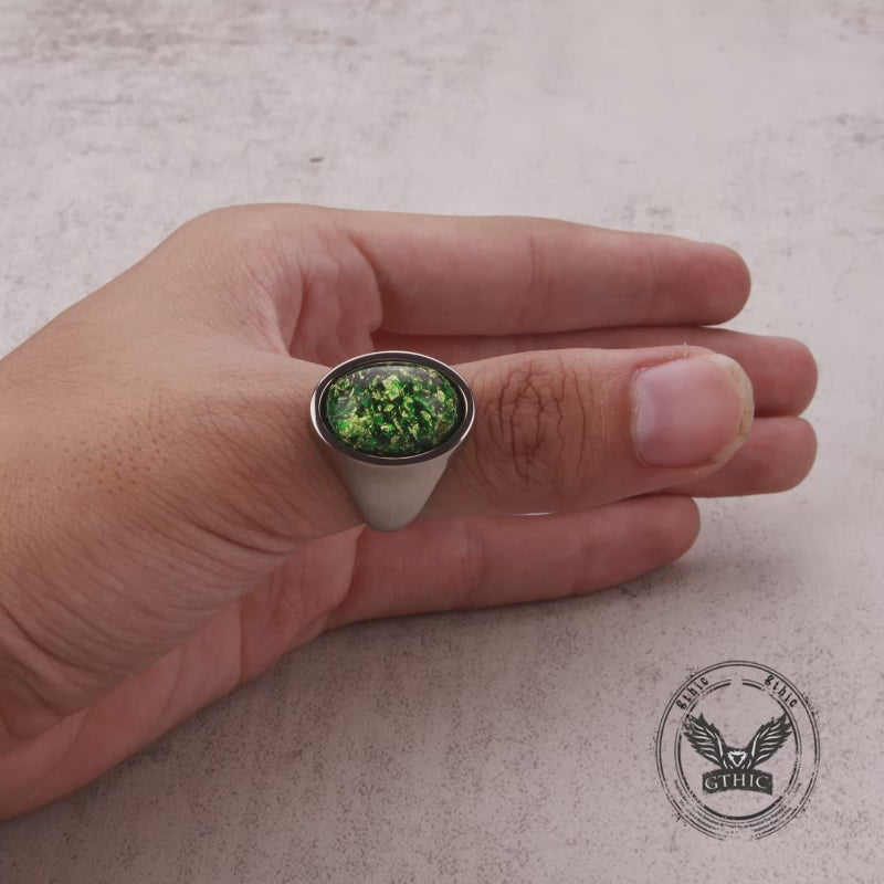 Simple Oval Green Gem Stainless Steel Ring