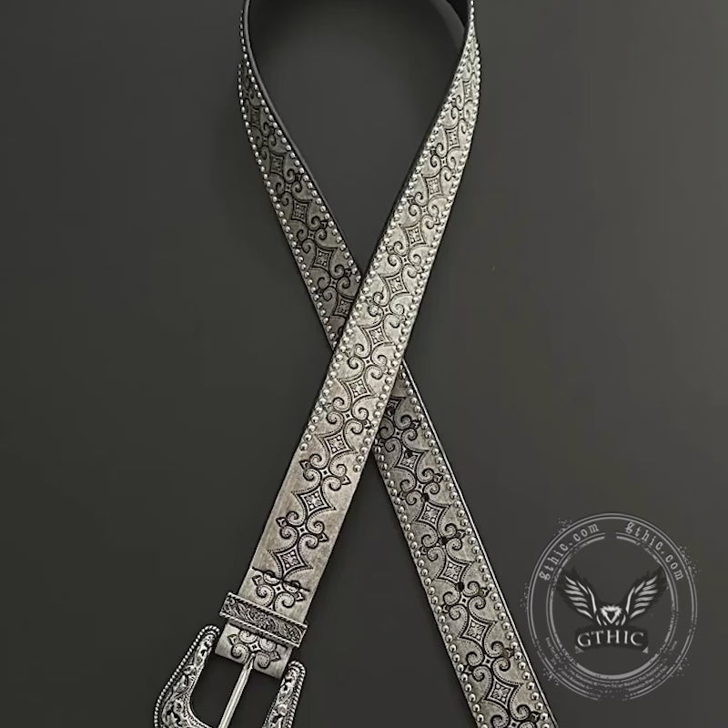 Vintage-Style Patterns And Studs PU Leather Belt