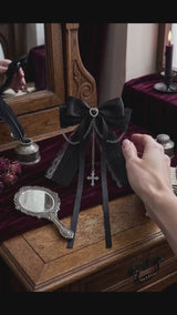 Dark Gothic Cross Chain Lace Bow Hair Clips