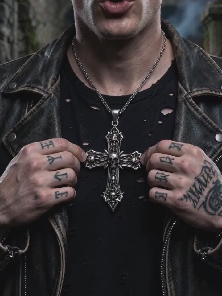 Vintage Skull Baroque Cross Stainless Steel Pendant