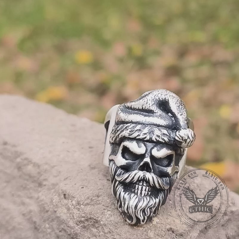 Bague en argent sterling tête de mort du père Noël