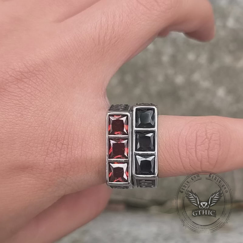 Runes 3-Stone CZ Zircon Stainless Steel Ring