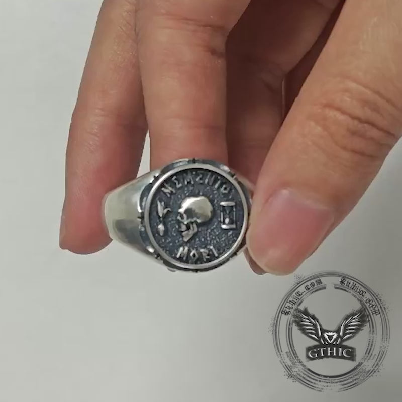Gothic Memento Mori Letters Sterling Silver Skull Ring