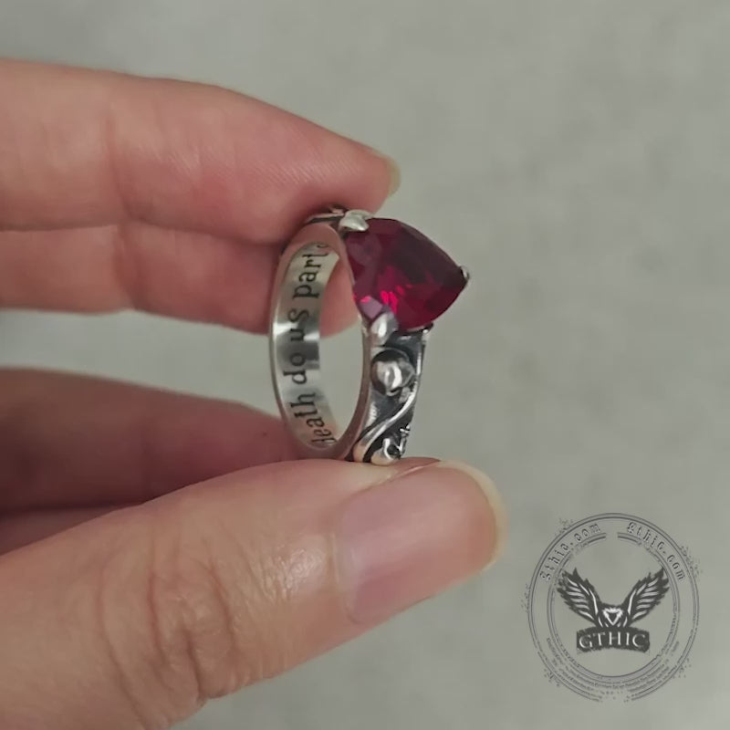 Till Death Do Us Part Heart Gem Sterling Silver Skull Ring