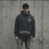 Memento Mori Skull Moth Cross Vintage Washed Hoodie