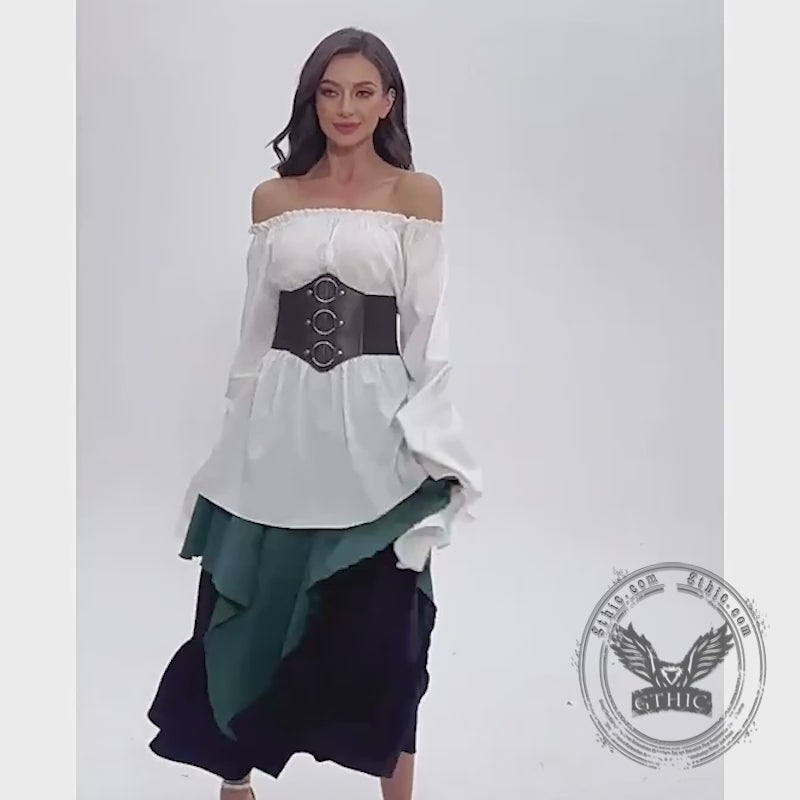 Retro Medieval Top Irregular Skirt Girdle Waist Set