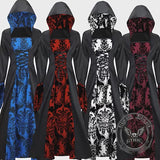 Gothic Print Palace Style Hooded Halloween Dress Costume