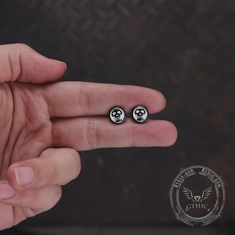 Round Skull Stainless Steel Stud Earrings