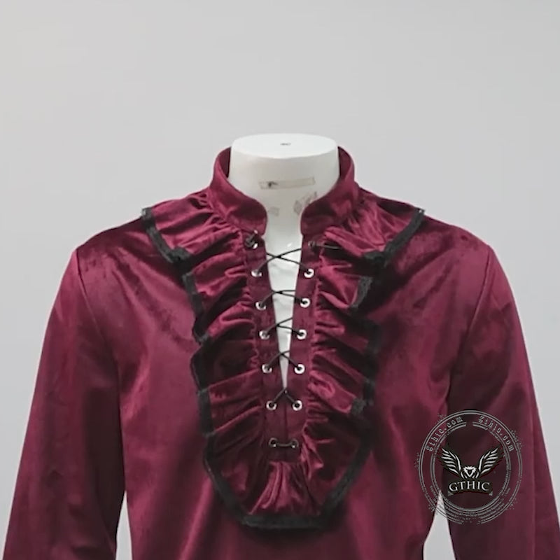 Medieval Pleated Stand Collar Punk Solid Shirt