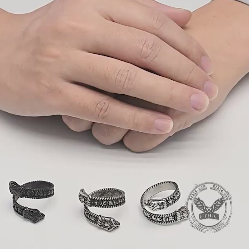 Nordic Two-Headed Snake Stainless Steel Viking Open Ring