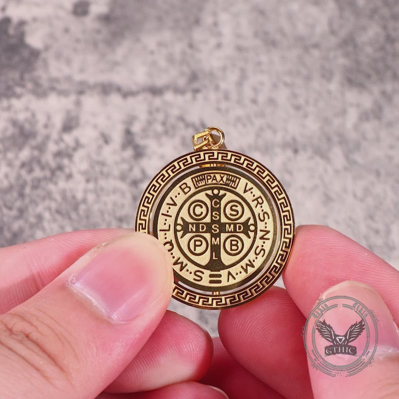 St. Benedict Double-Sided Rotating Stainless Steel Amulet Pendant