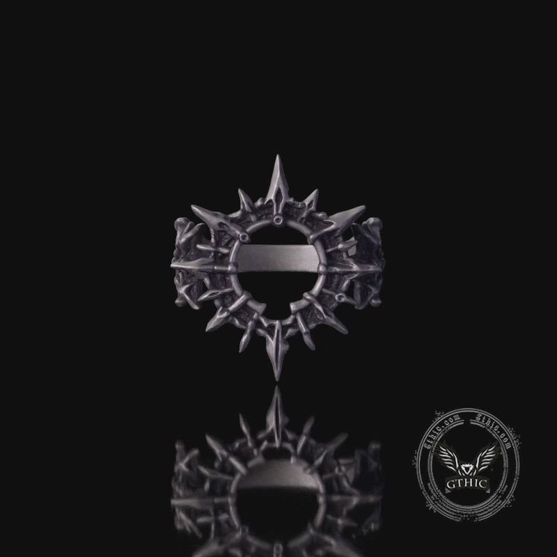 Vintage Spikes Sunburst Hollow Sterling Silver Ring