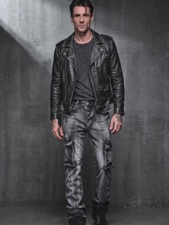 Vintage Slim Fit Flare Cotton Cargo Denim Jeans