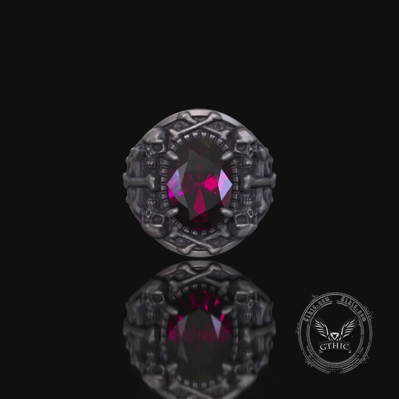 Gothic Skull Crossbones Sterling Silver Gem Ring