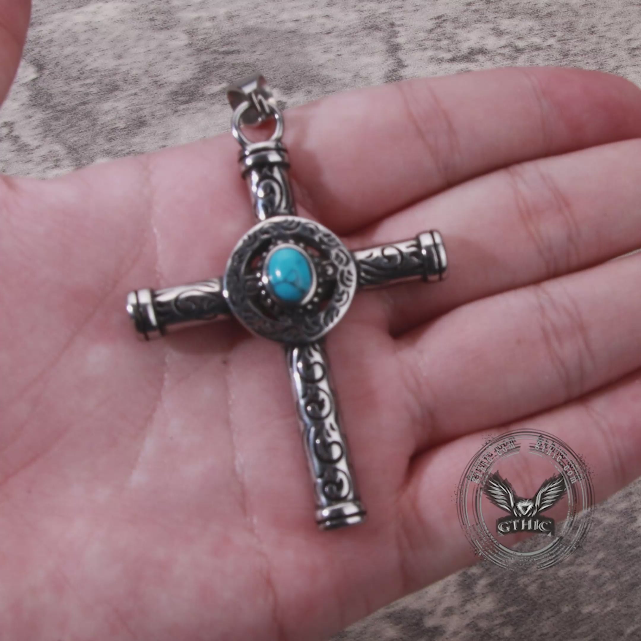 Vintage Turquoise Cross Stainless Steel Pendant