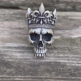 Bague tête de mort en argent sterling avec couronne de roi squelette