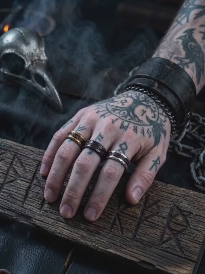 Viking Rune Celtic Knot Wood Inlay Stainless Steel Ring