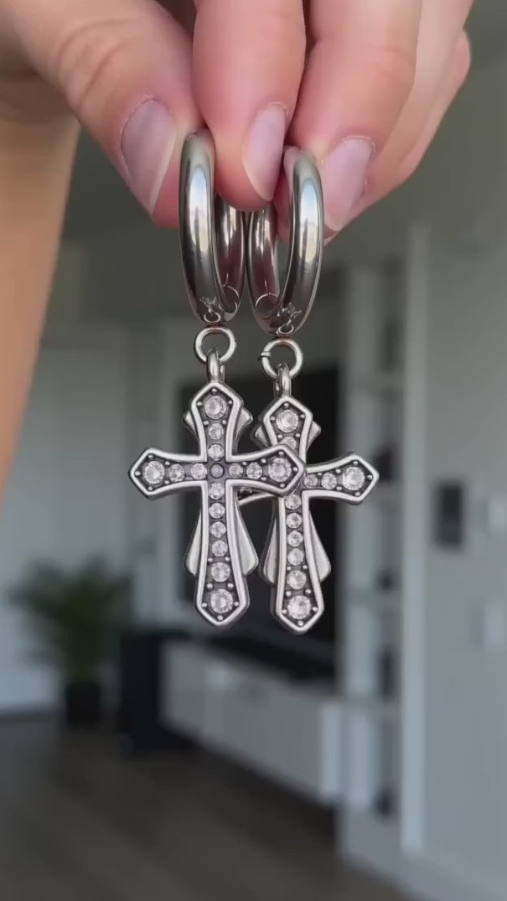 Fashionable Zircon Cross Stainless Steel Earrings