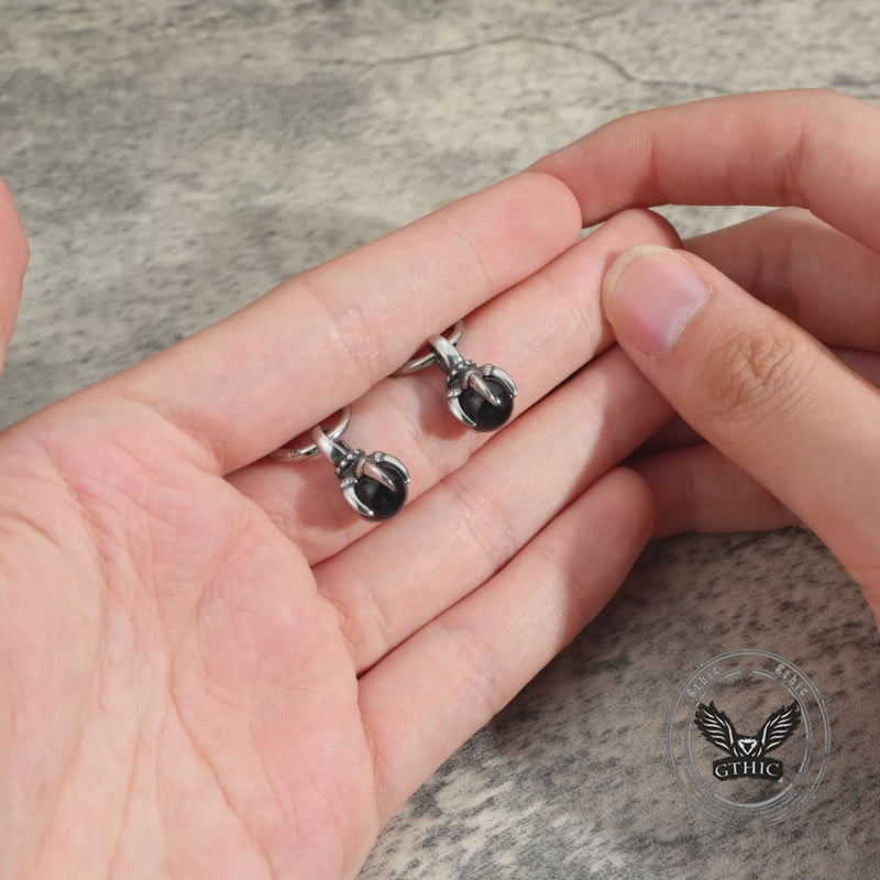 Vintage Dragon Claw Black Agate Stainless Steel Earrings