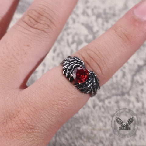 Vintage Gem-Set Wing Design Stainless Steel Ring