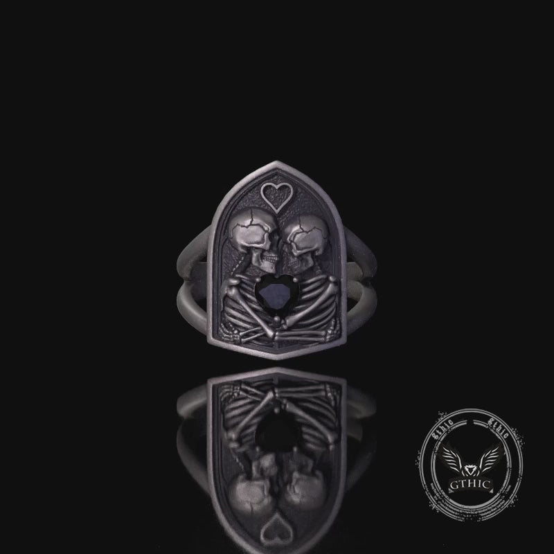 Till Death To Us Part Sterling Silver Heart Gem Couple Ring