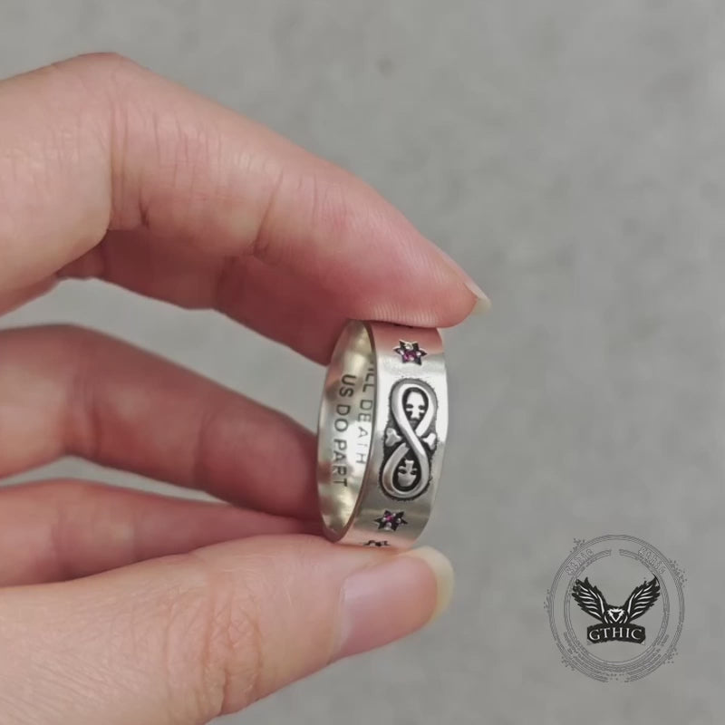 Infinity Skull Hexagram Gem Sterling Silver Band Ring
