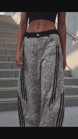 Pantaloni punk da uomo in cotone con stampa teschio patch
