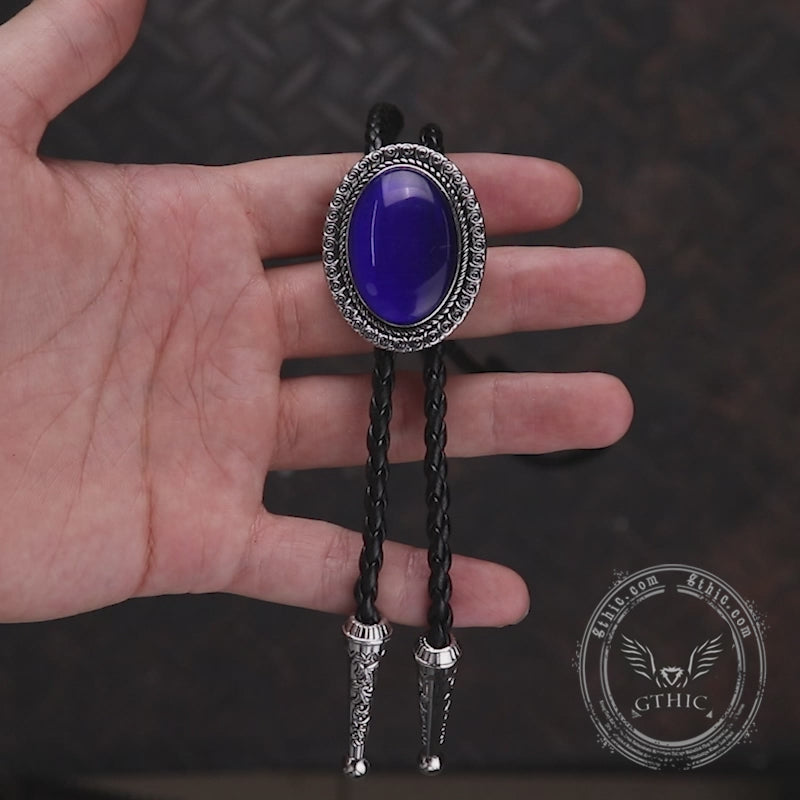 Vintage Gemstone Braided Leather Bolo Tie