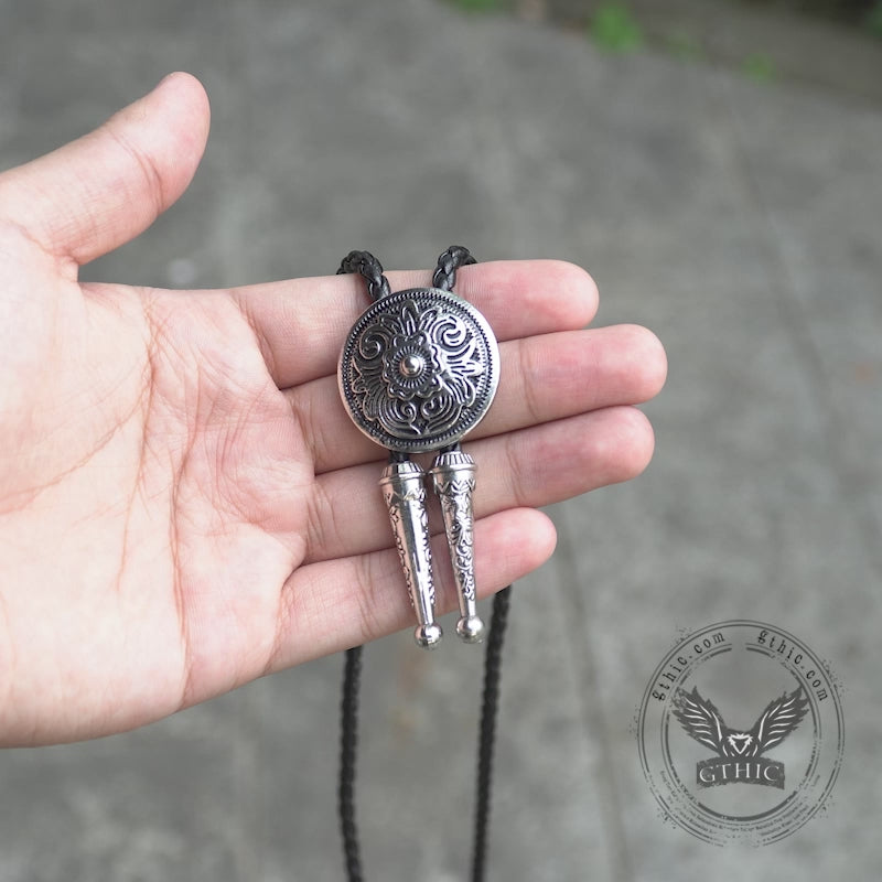 Men's Round Embossed Floral Bolo Tie