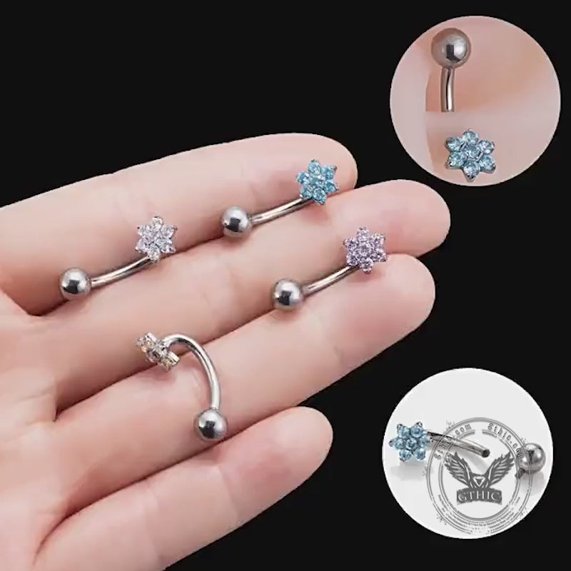 Flower Zircon G23 Titanium Belly Button Ring