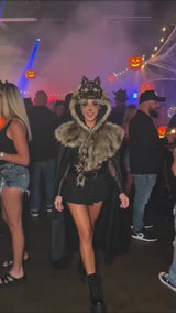 Medieval Viking Fake Wolf Skin Skull Hooded Cape