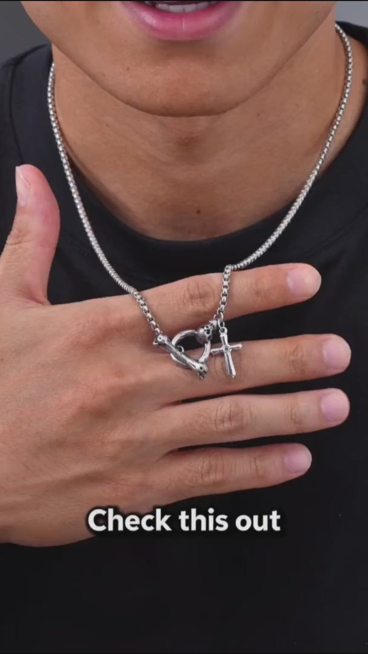Punk Skull Cross Stainless Steel OT-Clasp Necklace