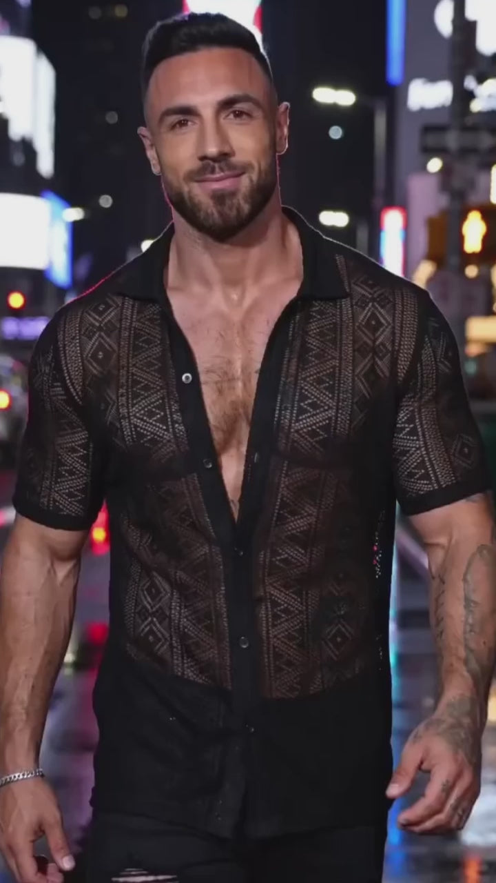 Casual Holiday Sheer Lace Short-Sleeve Shirt