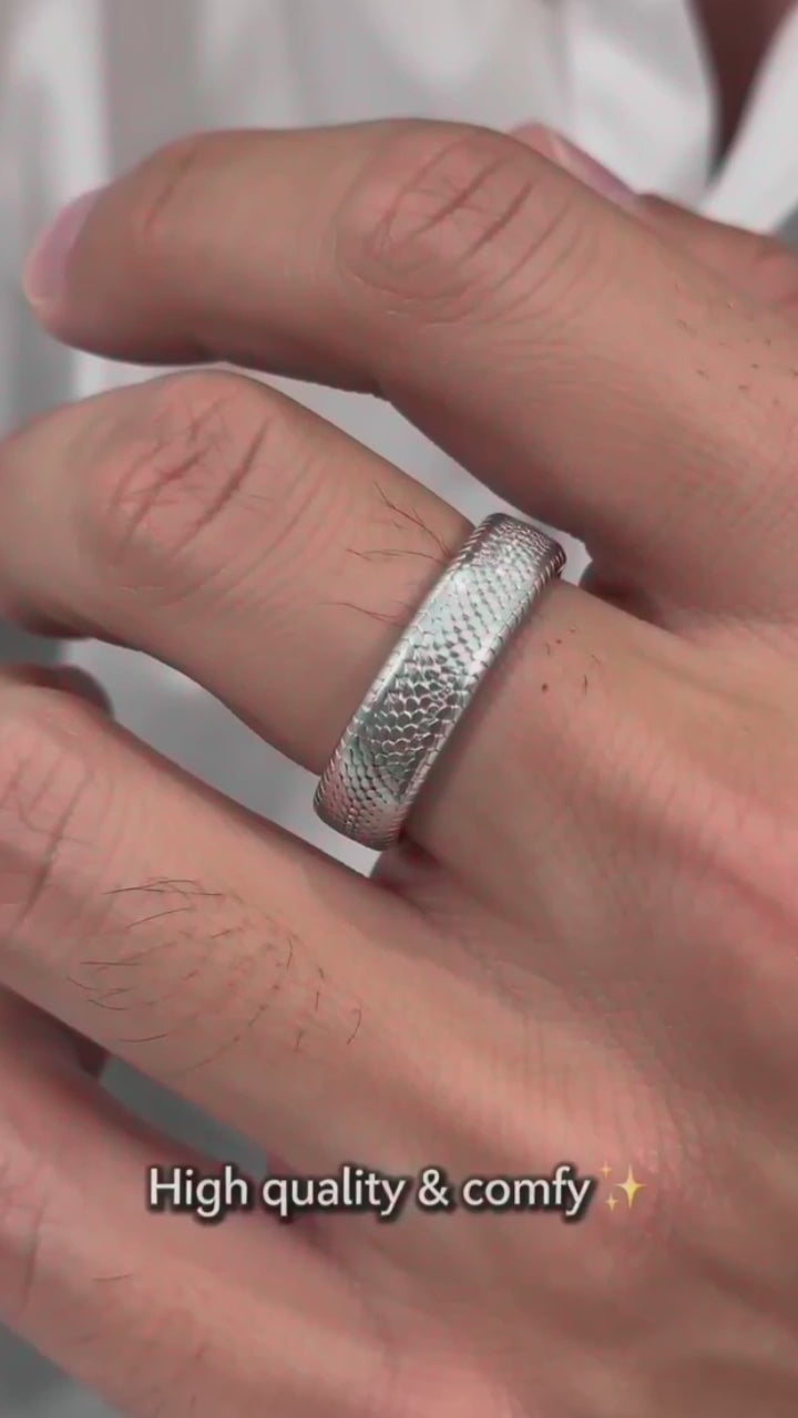 Minimalist Snake-Scale Stainless Steel Couple Ring