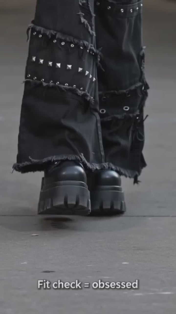 Pantaloni punk da uomo in cotone con stampa teschio patch