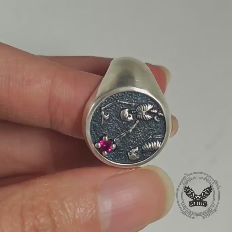 Give My Heart To You Red Gem Sterling Silver Skull Ring