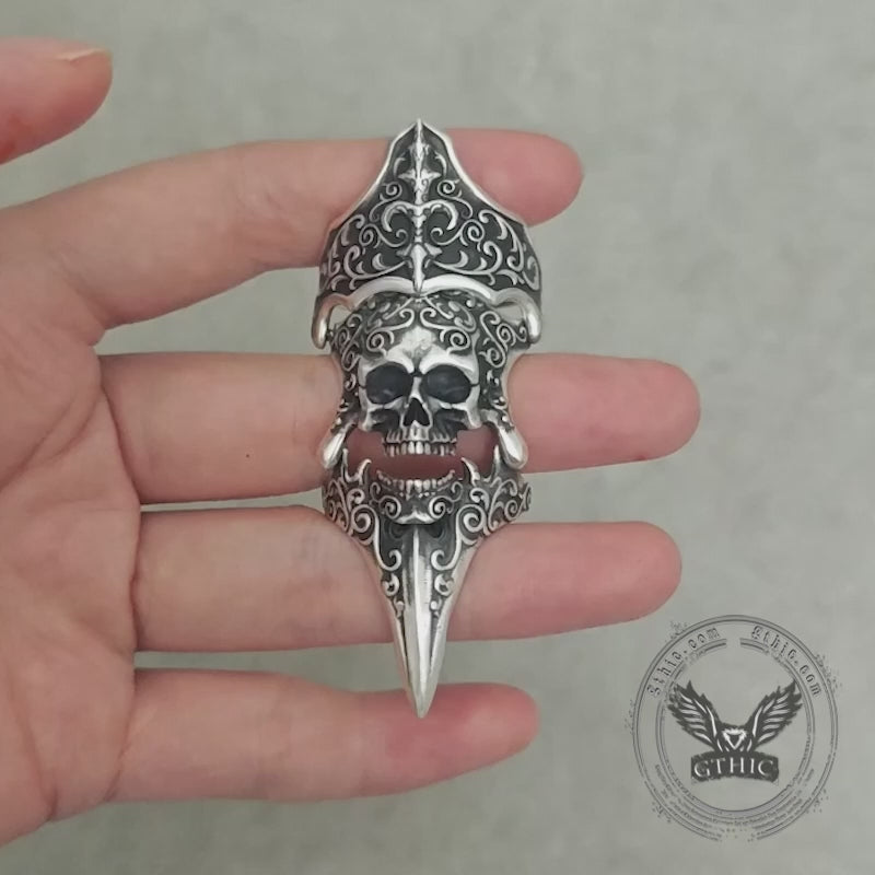 Gothic Skull Patterned Sterling Silver Knuckle Ring
