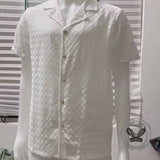 Stylish Jacquard Semi-Sheer Short-Sleeve Lapel Shirt