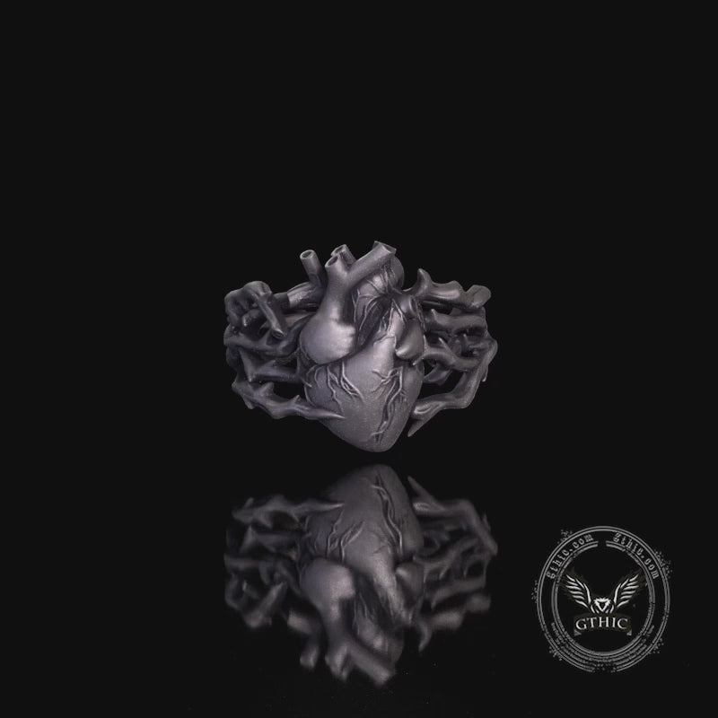Gothic Anatomical Heart Thorns Sterling Silver Ring