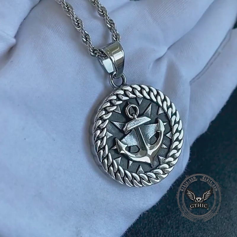 Vintage Wheel Anchor Stainless Steel Marine Pendant