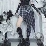 Dark Gothic Style Irregular Black Plaid Skirt